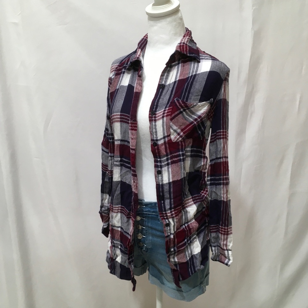 Plaid Button-Up Shirt in Red and Blue